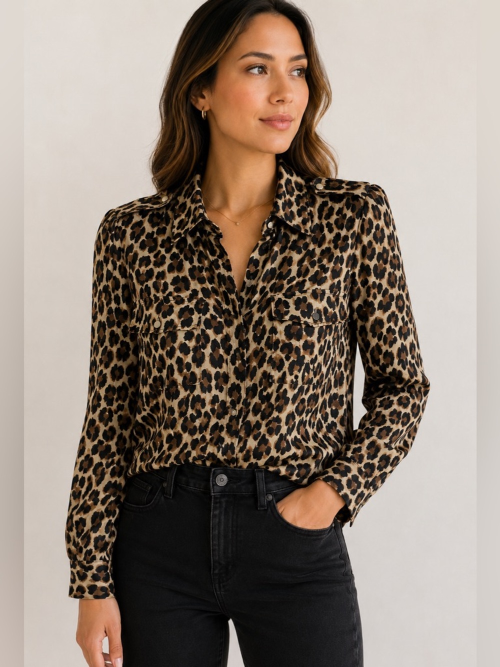 WHBM Silk Leopard Print Blouse
